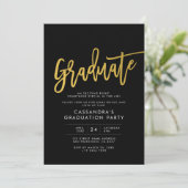 Invitation Black Gold Modern Script Graduate Party (Debout devant)