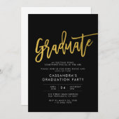 Invitation Black Gold Modern Script Graduate Party (Devant / Derrière)