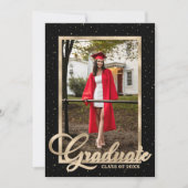 Invitation Black Gold Modern Script Photo Graduation Party (Devant)