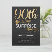 Invitation Black Gold Modern Surprise 90e fête d'anniversaire (Debout devant)
