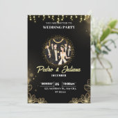 Invitation Black Gold Modern Wedding Party (Debout devant)