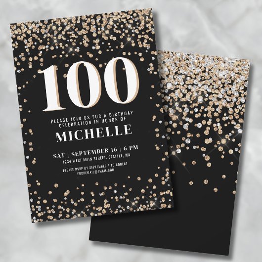 Invitation Black Gold moderne 100e anniversaire