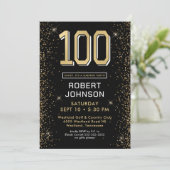 Invitation Black Gold moderne 100e anniversaire Surprise Part (Debout devant)
