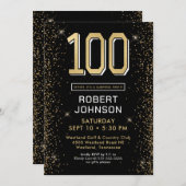 Invitation Black Gold moderne 100e anniversaire Surprise Part (Devant / Derrière)