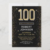 Invitation Black Gold moderne 100e anniversaire Surprise Part (Devant)