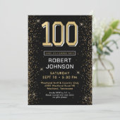 Invitation Black Gold moderne 100e anniversaire Surprise Part (Debout devant)