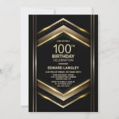 Invitation Black Gold moderne 100e fête d'anniversaire (Devant)