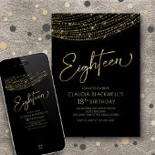 Invitation Black Gold moderne 18e anniversaire