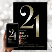 Invitation Black Gold moderne 21e fête d'anniversaire