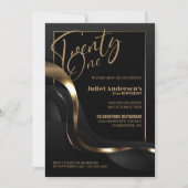 Invitation Black Gold moderne 21e fête d'anniversaire (Devant)