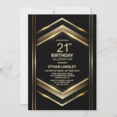 Invitation Black Gold moderne 21e fête d'anniversaire (Devant)