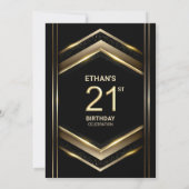 Invitation Black Gold moderne 21e fête d'anniversaire (Dos)
