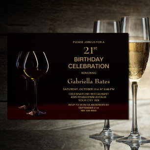 Invitation Black Gold moderne 21ème anniversaire Vin Glass Pa