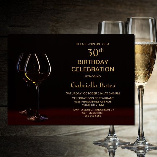 Invitation Black Gold moderne 30e Anniversaire Vin Glass Part
