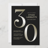 Invitation Black Gold moderne 30e fête d'anniversaire (Devant)
