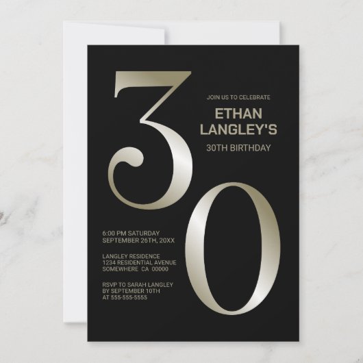 Invitation Black Gold moderne 30e fête d'anniversaire (Devant)