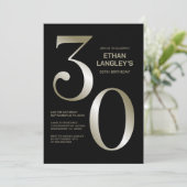 Invitation Black Gold moderne 30e fête d'anniversaire (Debout devant)