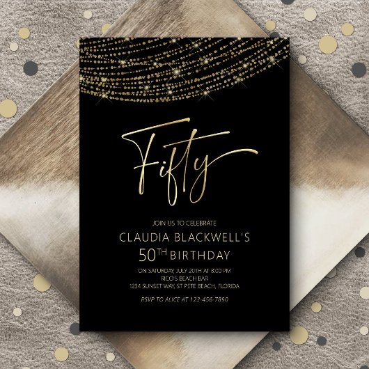 Invitation Black Gold moderne 50e anniversaire