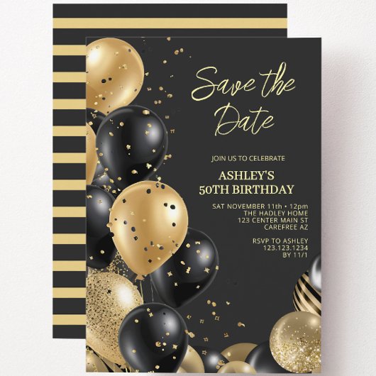 Invitation Black Gold moderne 50e anniversaire