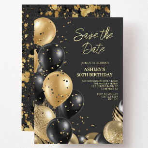 Invitation Black Gold moderne 50e anniversaire
