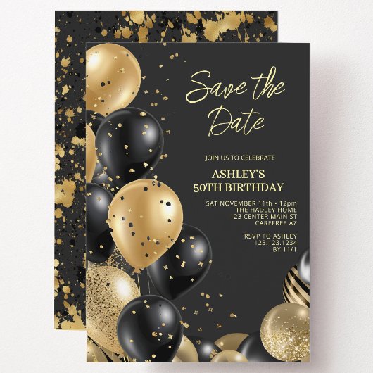 Invitation Black Gold moderne 50e anniversaire