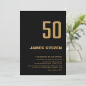 Invitation Black Gold moderne 50e fête d'anniversaire (Debout devant)