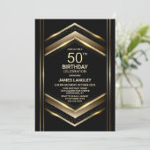 Invitation Black Gold moderne 50e fête d'anniversaire (Debout devant)