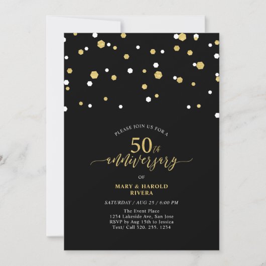 Invitation Black & Gold Moderne 50e fête Mariage Anniversaire (Devant)