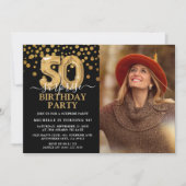 Invitation Black & Gold moderne 50e photo d'anniversaire surp (Devant)