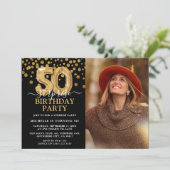Invitation Black & Gold moderne 50e photo d'anniversaire surp (Debout devant)
