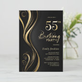 Invitation Black Gold moderne 55e fête d'anniversaire (Debout devant)