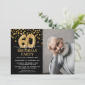 Invitation Black & Gold moderne 60e photo d'anniversaire surp (Debout devant)
