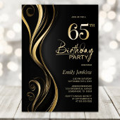 Invitation Black Gold moderne 65e fête d'anniversaire