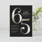 Invitation Black Gold moderne 65e fête d'anniversaire (Debout devant)