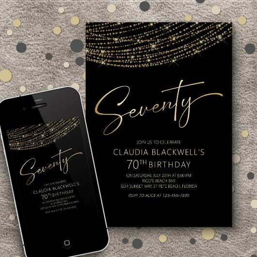 Invitation Black Gold moderne 70e anniversaire
