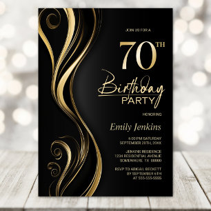 Invitation Black Gold moderne 70e fête d'anniversaire