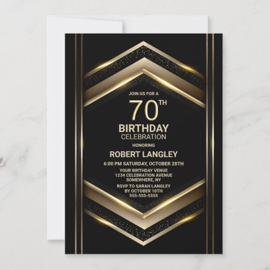 Invitation Black Gold moderne 70e fête d'anniversaire (Devant)