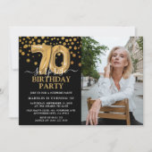 Invitation Black & Gold moderne 70e photo d'anniversaire surp (Devant)
