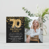 Invitation Black & Gold moderne 70e photo d'anniversaire surp (Debout devant)