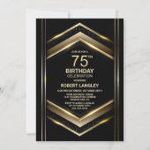 Invitation Black Gold moderne 75e fête d'anniversaire (Devant)