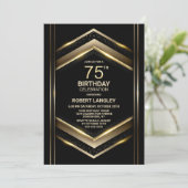 Invitation Black Gold moderne 75e fête d'anniversaire (Debout devant)