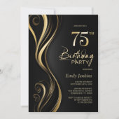 Invitation Black Gold moderne 75e fête d'anniversaire (Devant)