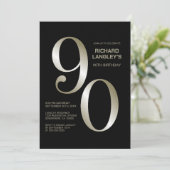 Invitation Black Gold moderne 90e fête d'anniversaire (Debout devant)