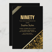 Invitation Black Gold moderne 90e fête d'anniversaire (Devant / Derrière)