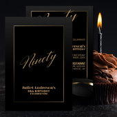 Invitation Black Gold moderne 90e fête d'anniversaire