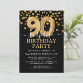 Invitation Black & Gold moderne 90e fête d'anniversaire surpr (Debout devant)