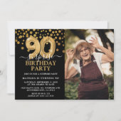 Invitation Black & Gold moderne 90e photo d'anniversaire surp (Devant)