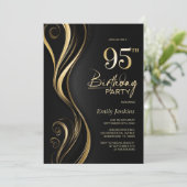 Invitation Black Gold moderne 95e fête d'anniversaire (Debout devant)