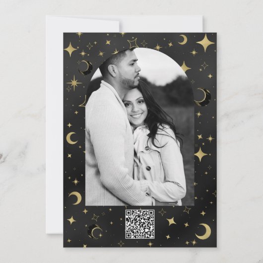 Invitation Black & Gold Moderne Lune Céleste Étoiles Mariage (Dos)