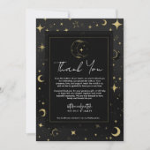 Invitation Black & Gold Moderne Lune Céleste Étoiles Merci (Devant)